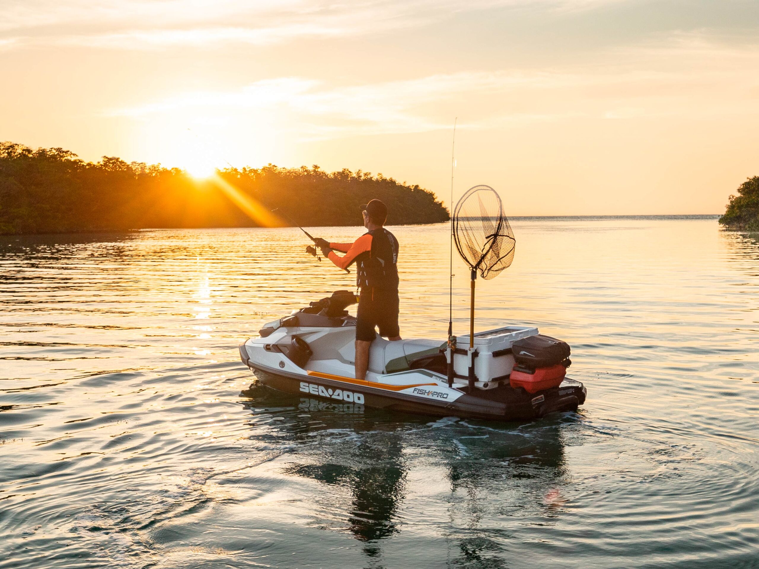 Fishing on a Sea-Doo Fish Pro at sunset